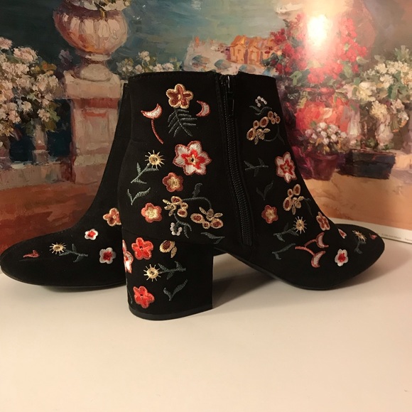 Primark Shoes | Primark Floral Embroidered Ankle Boots | Color: Black | Size: 7 | Ckmichaella's Closet